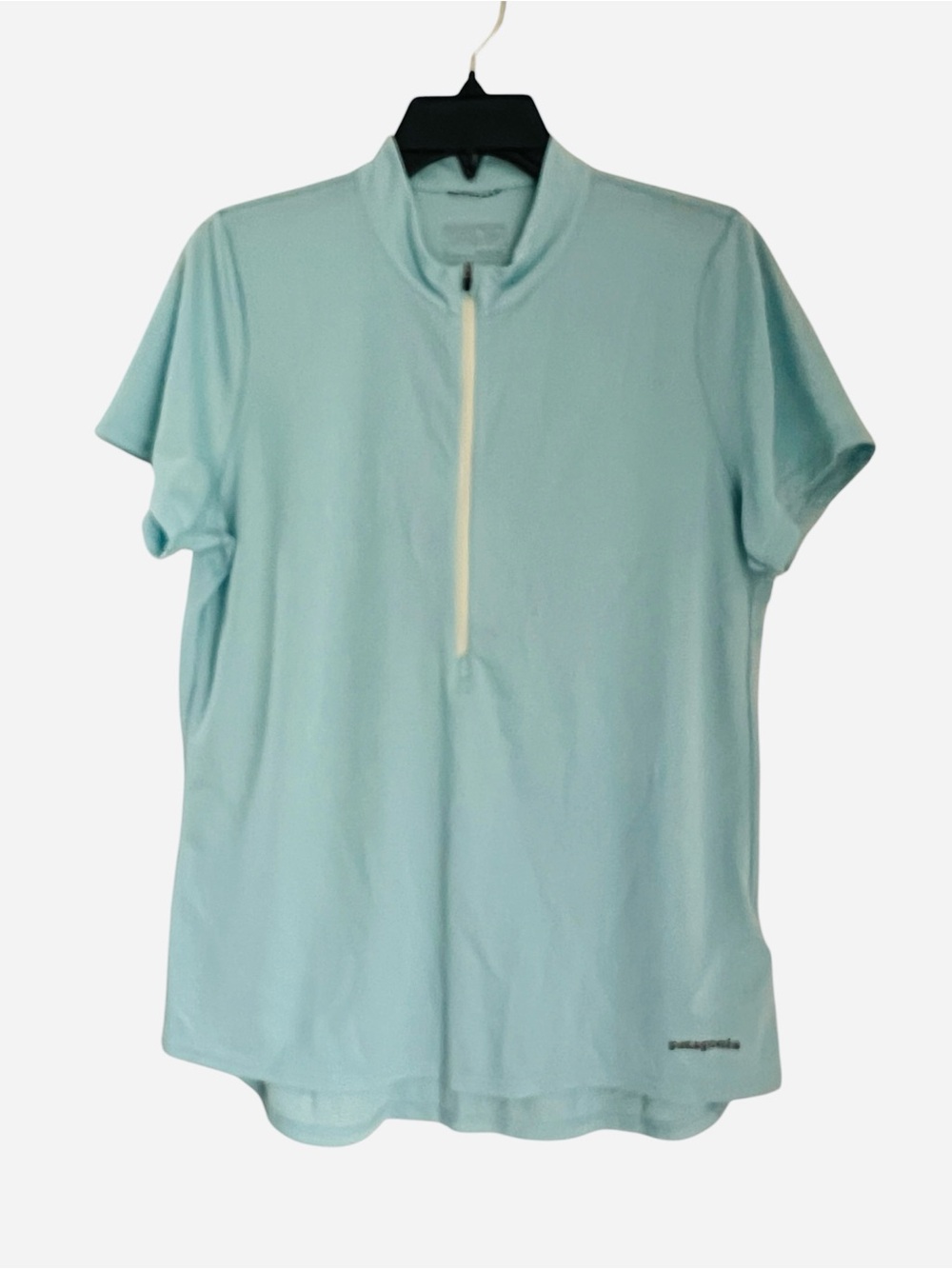 Patagonia Fore Runner Zip-Neck Running Shirt Women’s L Tubular Blue Short Sleeve